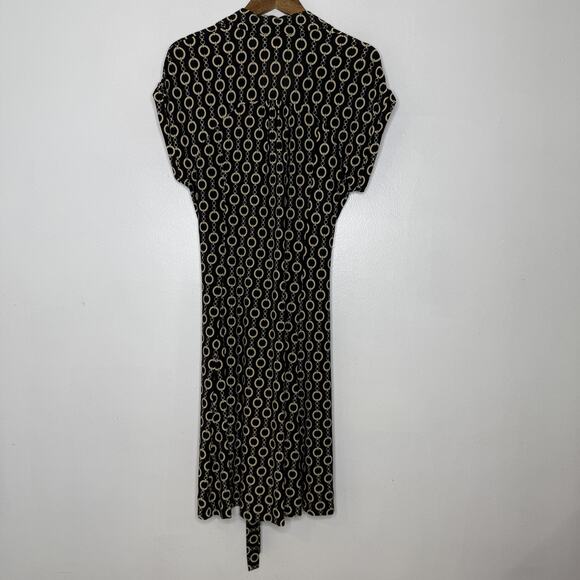 Talbots Dress Womens 14 Black Chain Print Button Front Short Sleeve Midi - Picture 5 of 7